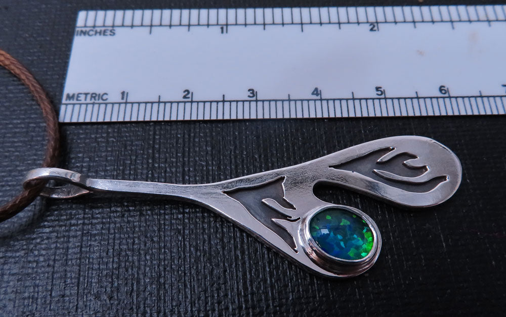 Flames & Roots Silver Pendant with Opal