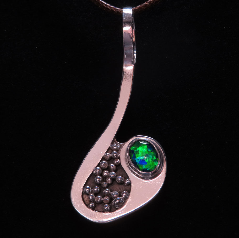 Silver Pendant with Triplet Opal & Silver Beads