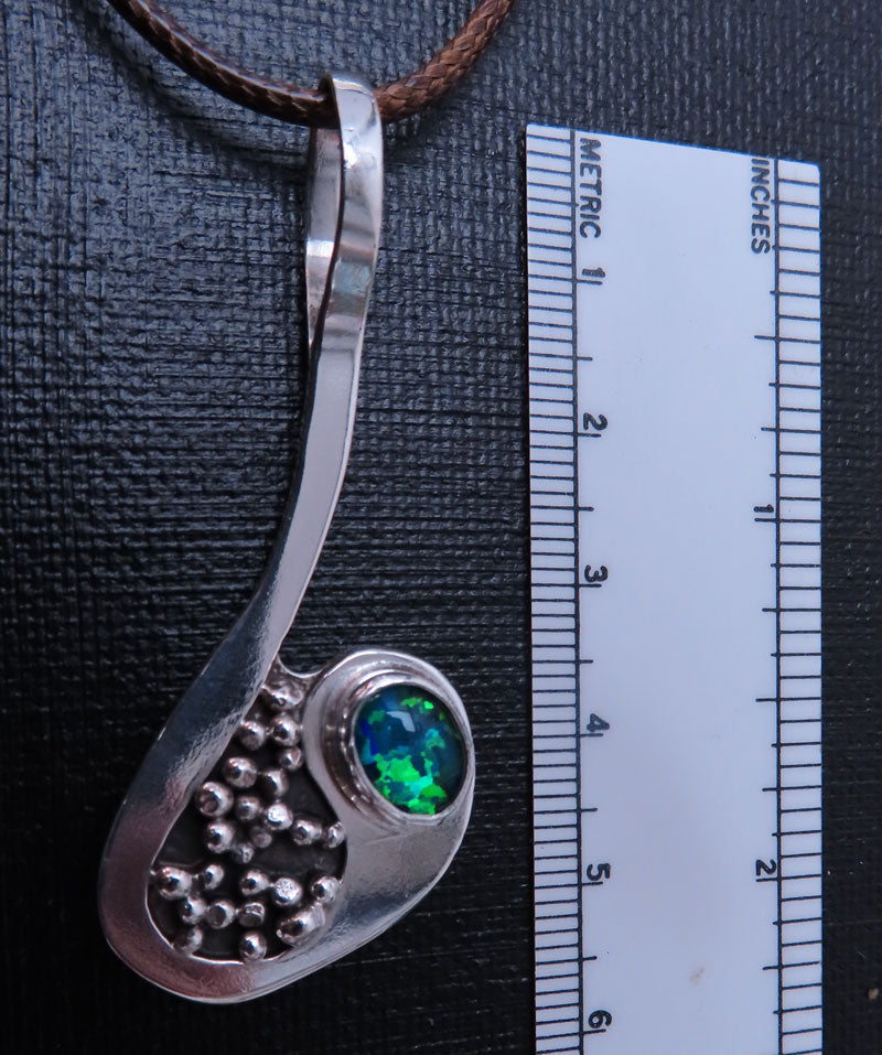 Silver Pendant with Triplet Opal & Silver Beads