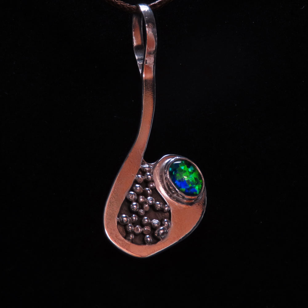 Silver Pendant with Triplet Opal & Silver Beads