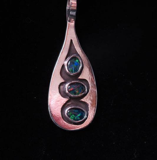 Sterling Silver Pendant with 3 Opals