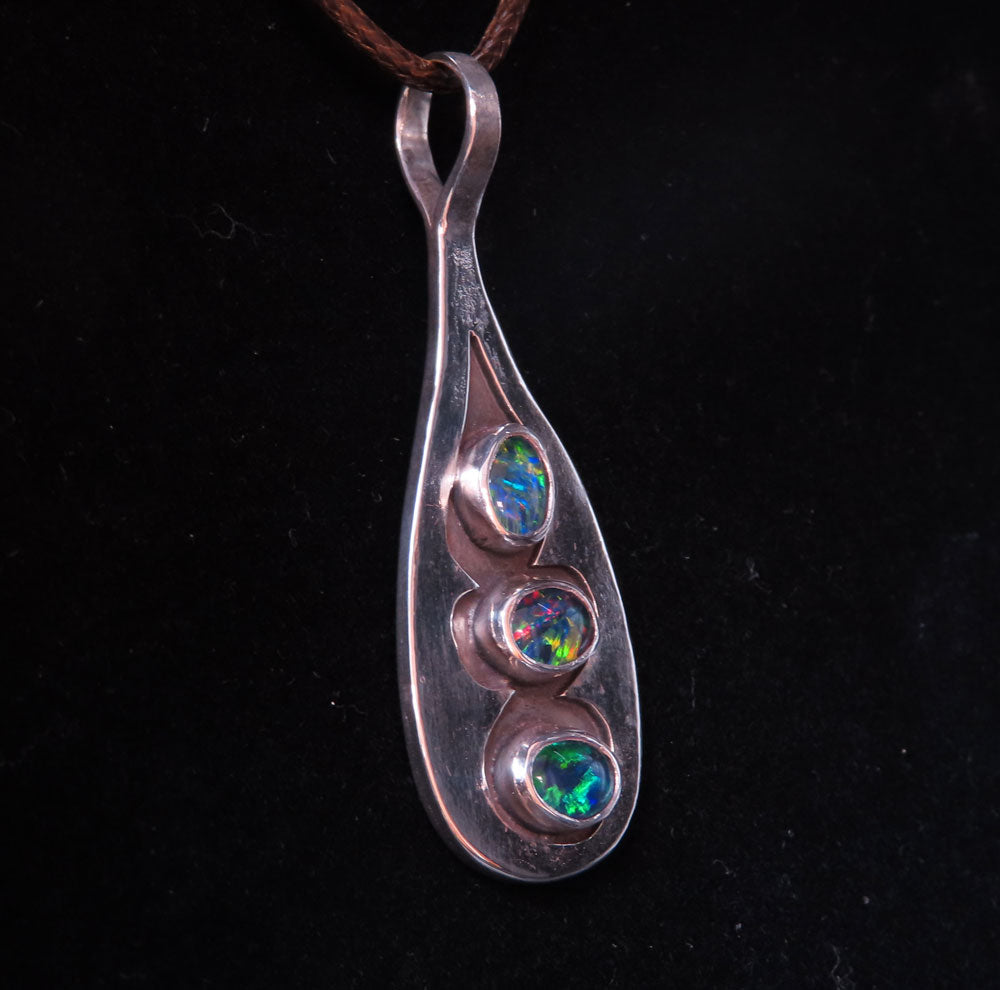 Sterling Silver Pendant with 3 Opals