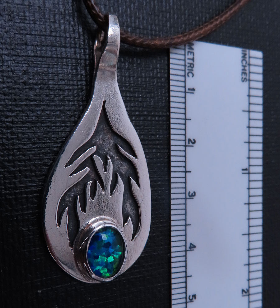 Silver Pendant with Recessed Flames & Triplet Opal