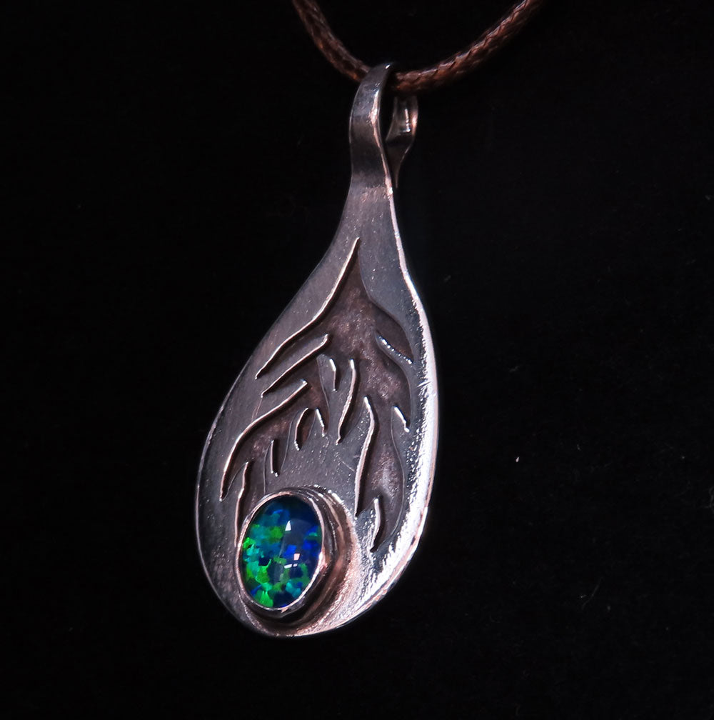 Silver Pendant with Recessed Flames & Triplet Opal