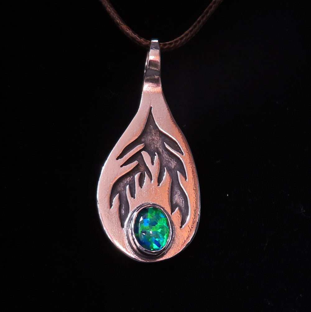 Silver Pendant with Recessed Flames & Triplet Opal