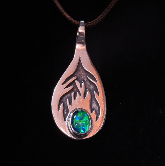 Silver Pendant with Recessed Flames & Triplet Opal