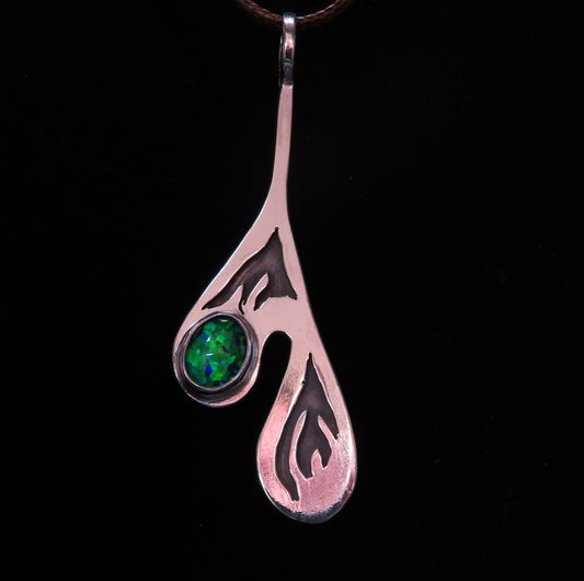 Flames & Roots Silver Pendant with Opal