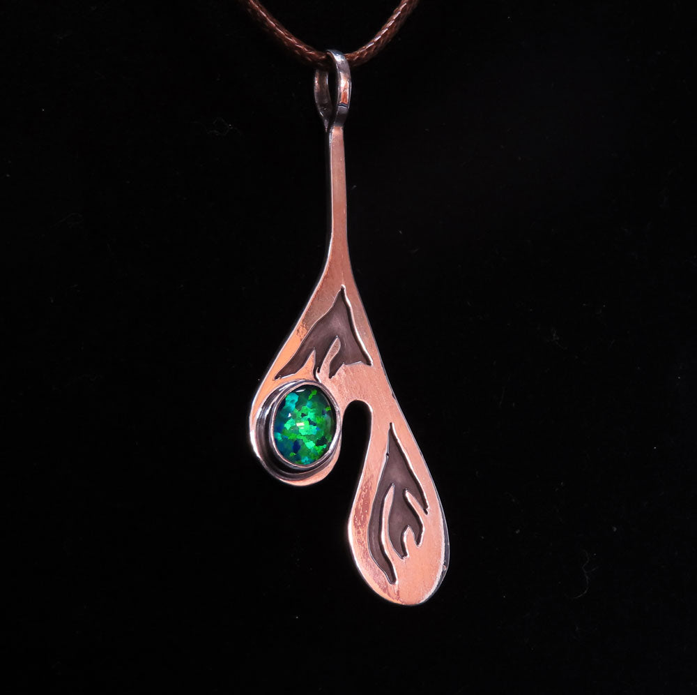 Flames & Roots Silver Pendant with Opal