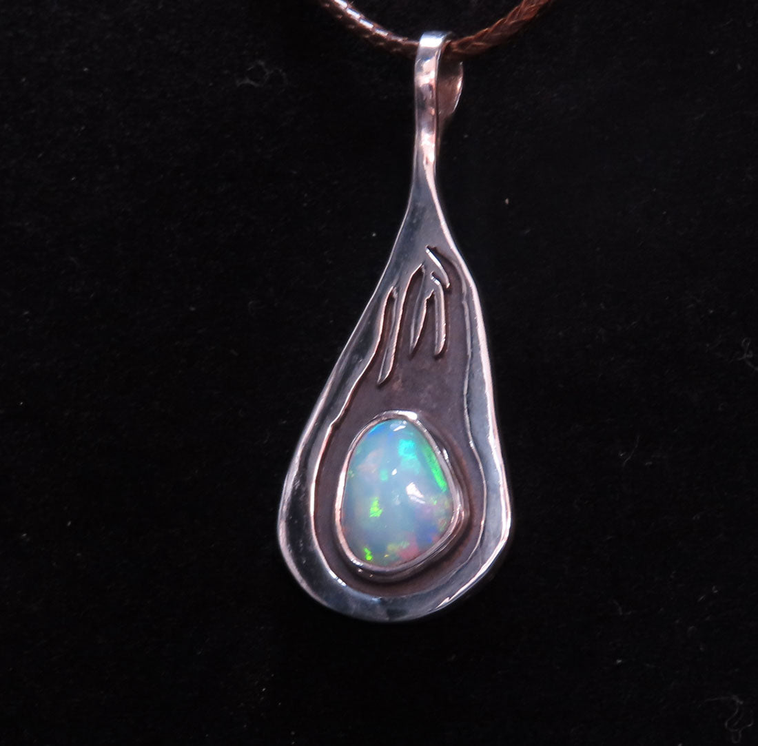 Silver Pendant with Flame Design & Ethiopian Opal